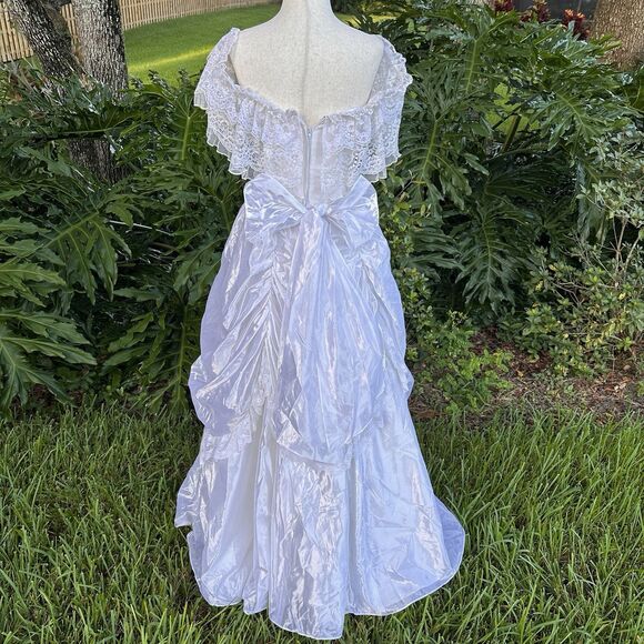VTG 80’s Jessica McClintock Bridal White Satin Lace Dress-SZ 7  Victorian - Picture 7 of 15